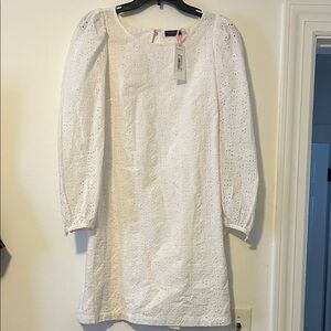 Vineyard Vines- $268 Puff Sleeve Shift, Elegant “White Cap”Eyelet Dress, Medium